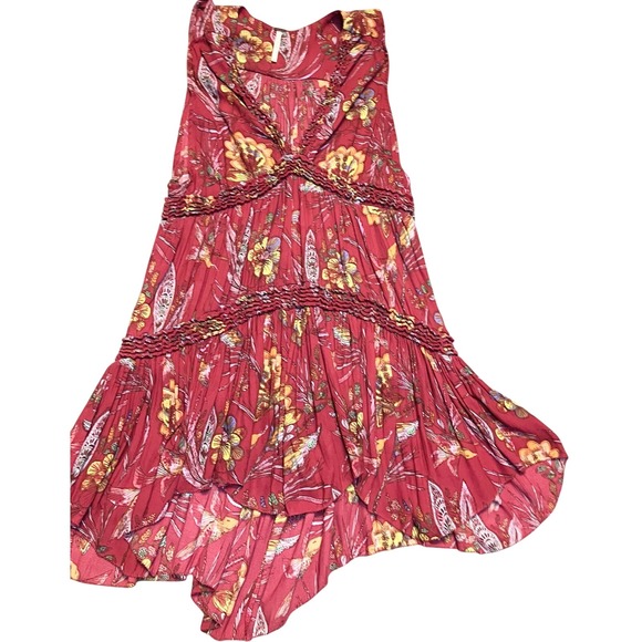 Free People Tops - FREE PEOPLE S Printed Tunic Top Dress Boho Floral Hummingbird Tiered Lightweight